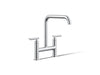 KOHLER K-7547-4 Purist Two-hole bridge kitchen sink faucet, polished chrome
