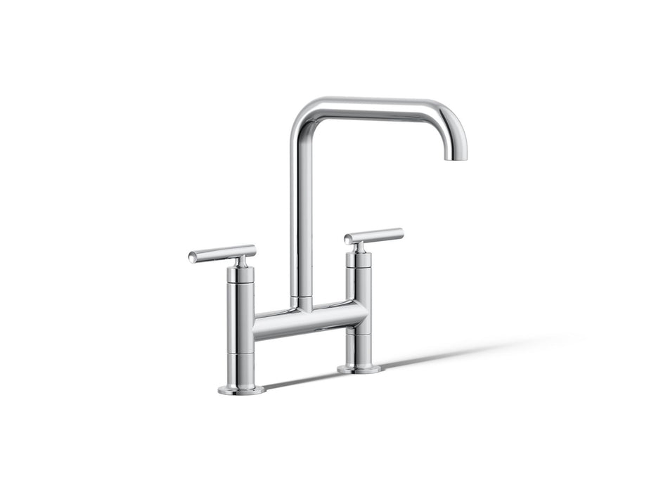 KOHLER K-7547-4 Purist Two-hole bridge kitchen sink faucet, polished chrome