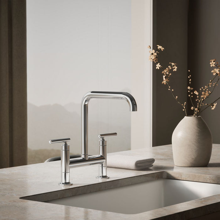 KOHLER K-7547-4 Purist Two-hole bridge kitchen sink faucet, polished chrome - view 3