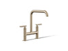 KOHLER K-7547-4 Purist Two-hole bridge kitchen sink faucet, vibrant brushed bronze