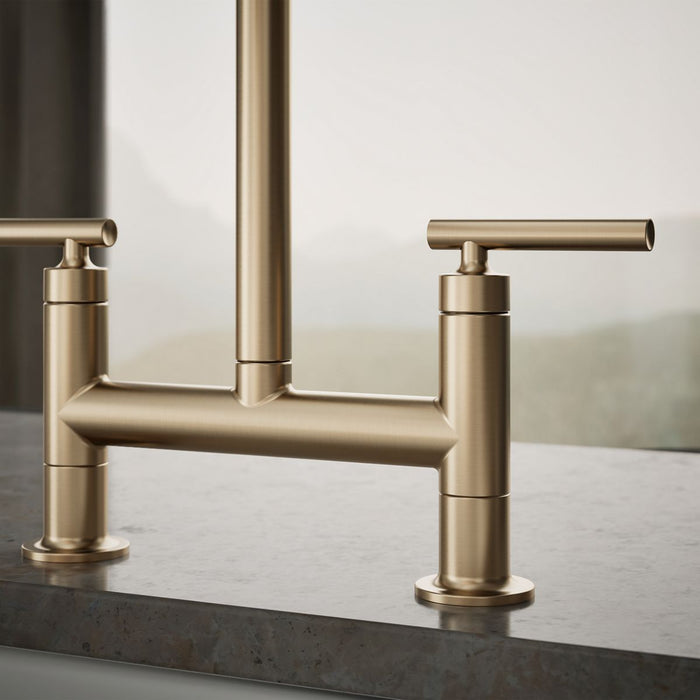 KOHLER K-7547-4 Purist Two-hole bridge kitchen sink faucet, vibrant brushed bronze - view 2