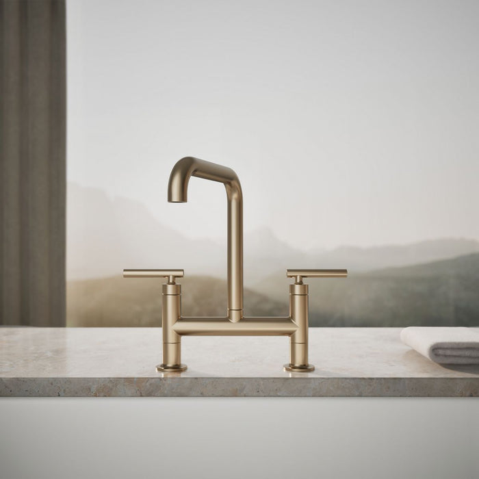 KOHLER K-7547-4 Purist Two-hole bridge kitchen sink faucet, vibrant brushed bronze - view 3