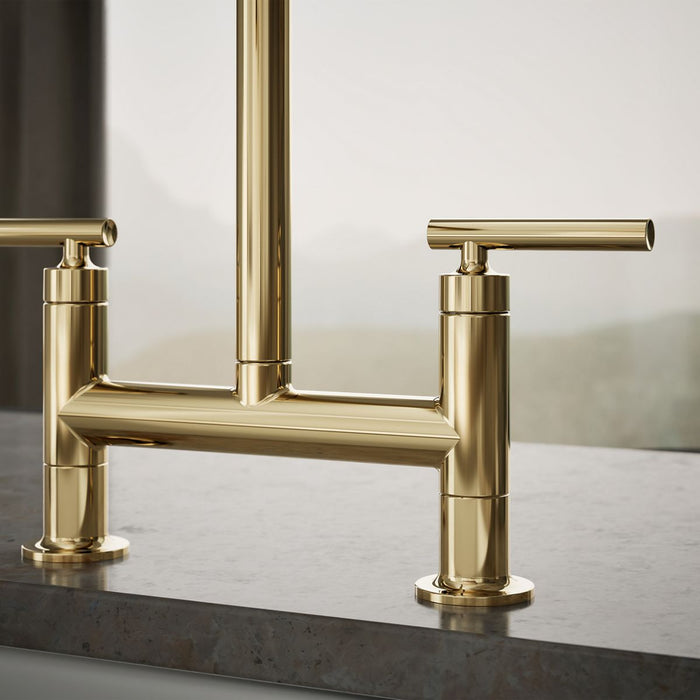 KOHLER K-7547-4 Purist Two-hole bridge kitchen sink faucet, vibrant french gold - view 2