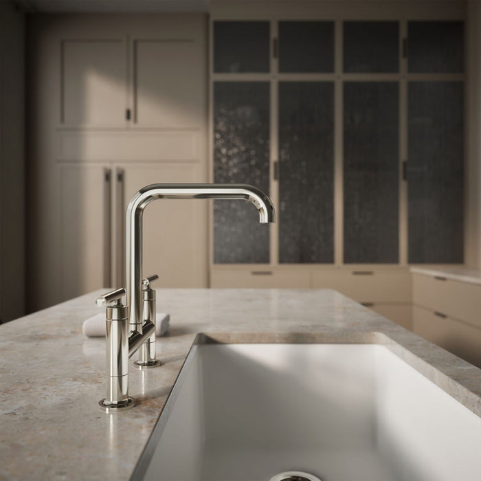 KOHLER K-7547-4 Purist Two-hole bridge kitchen sink faucet