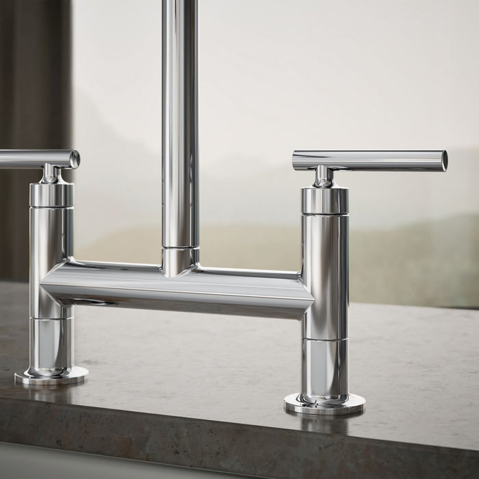 KOHLER K-7548-4 Purist Two-hole bridge kitchen sink faucet with side sprayer