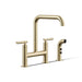 KOHLER K-7548-4 Purist Two-hole bridge kitchen sink faucet with side sprayer, vibrant french gold - view 3