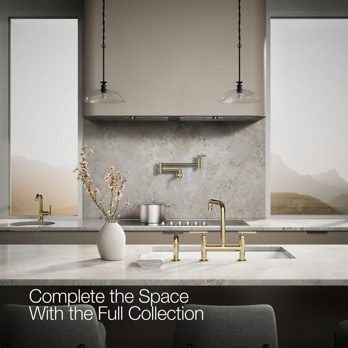 KOHLER K-7548-4 Purist Two-hole bridge kitchen sink faucet with side sprayer, vibrant french gold - view 4