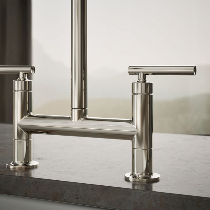 KOHLER K-7548-4 Purist Two-hole bridge kitchen sink faucet with side sprayer