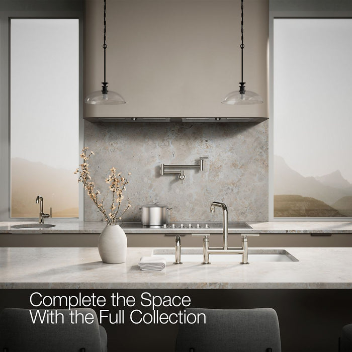 KOHLER K-7548-4 Purist Two-hole bridge kitchen sink faucet with side sprayer