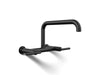 KOHLER K-7549-4 Purist Two-hole wall-mount bridge kitchen sink faucet, matte black