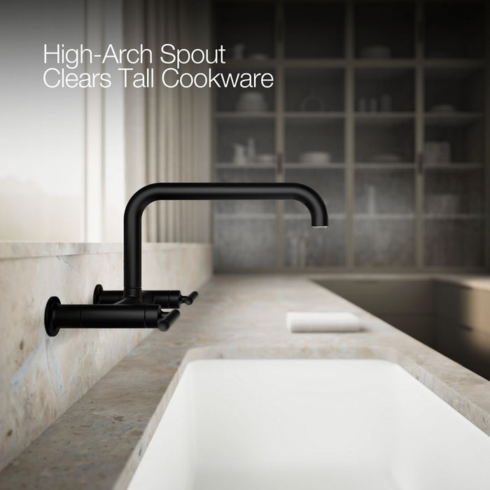 KOHLER K-7549-4 Purist Two-hole wall-mount bridge kitchen sink faucet, matte black - view 5