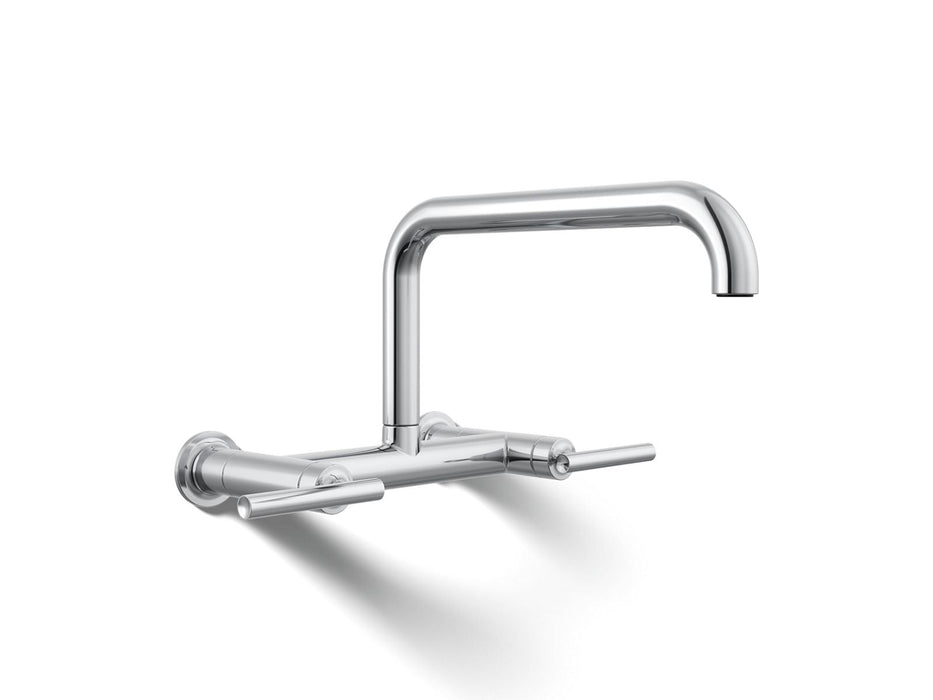 KOHLER K-7549-4 Purist Two-hole wall-mount bridge kitchen sink faucet, polished chrome