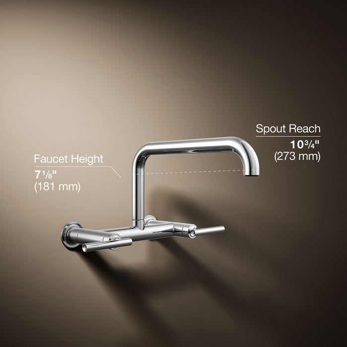 KOHLER K-7549-4 Purist Two-hole wall-mount bridge kitchen sink faucet