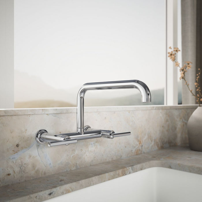 KOHLER K-7549-4 Purist Two-hole wall-mount bridge kitchen sink faucet