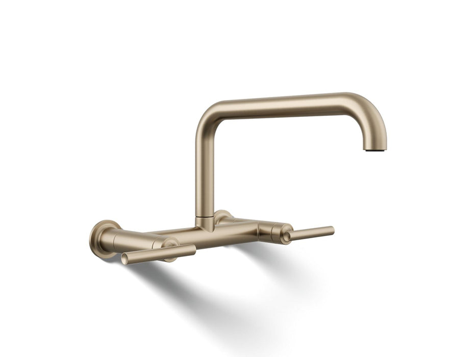 KOHLER K-7549-4 Purist Two-hole wall-mount bridge kitchen sink faucet, vibrant brushed bronze