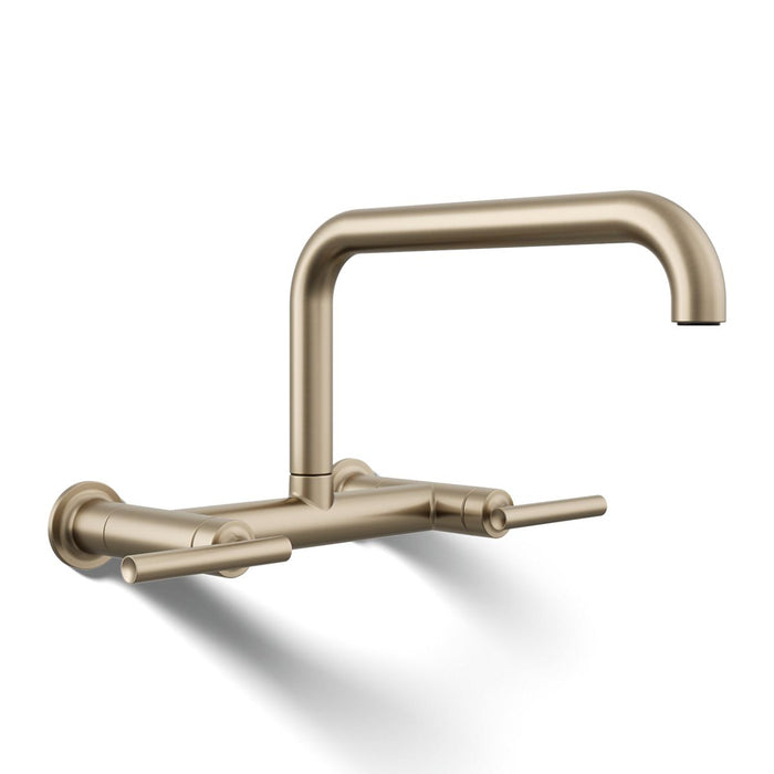 KOHLER K-7549-4 Purist Two-hole wall-mount bridge kitchen sink faucet, vibrant brushed bronze - view 3