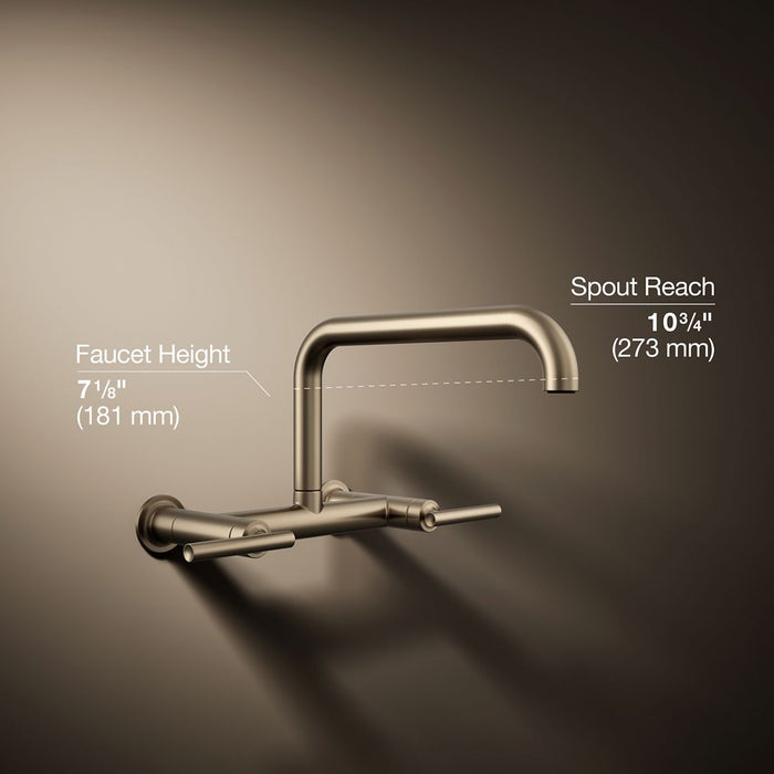 KOHLER K-7549-4 Purist Two-hole wall-mount bridge kitchen sink faucet, vibrant brushed bronze - view 4