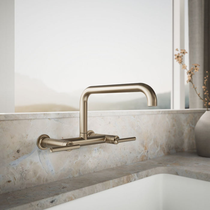 KOHLER K-7549-4 Purist Two-hole wall-mount bridge kitchen sink faucet, vibrant brushed bronze - view 5