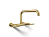 KOHLER K-7549-4 Purist Two-hole wall-mount bridge kitchen sink faucet, vibrant brushed moderne brass