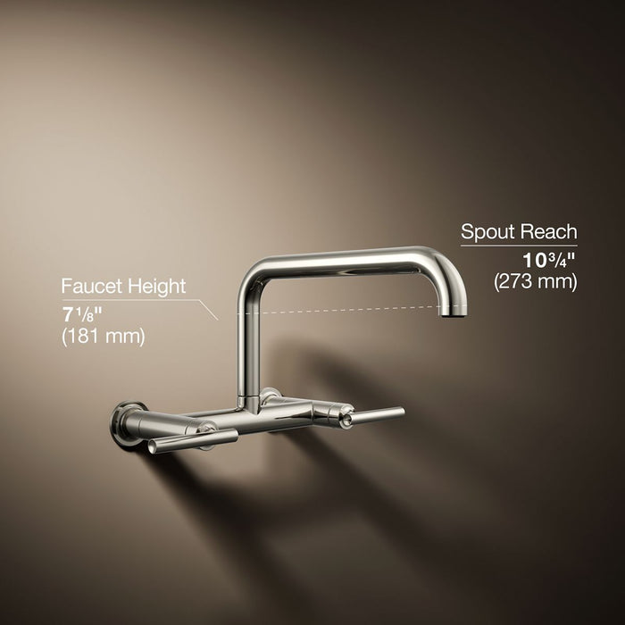 KOHLER K-7549-4 Purist Two-hole wall-mount bridge kitchen sink faucet