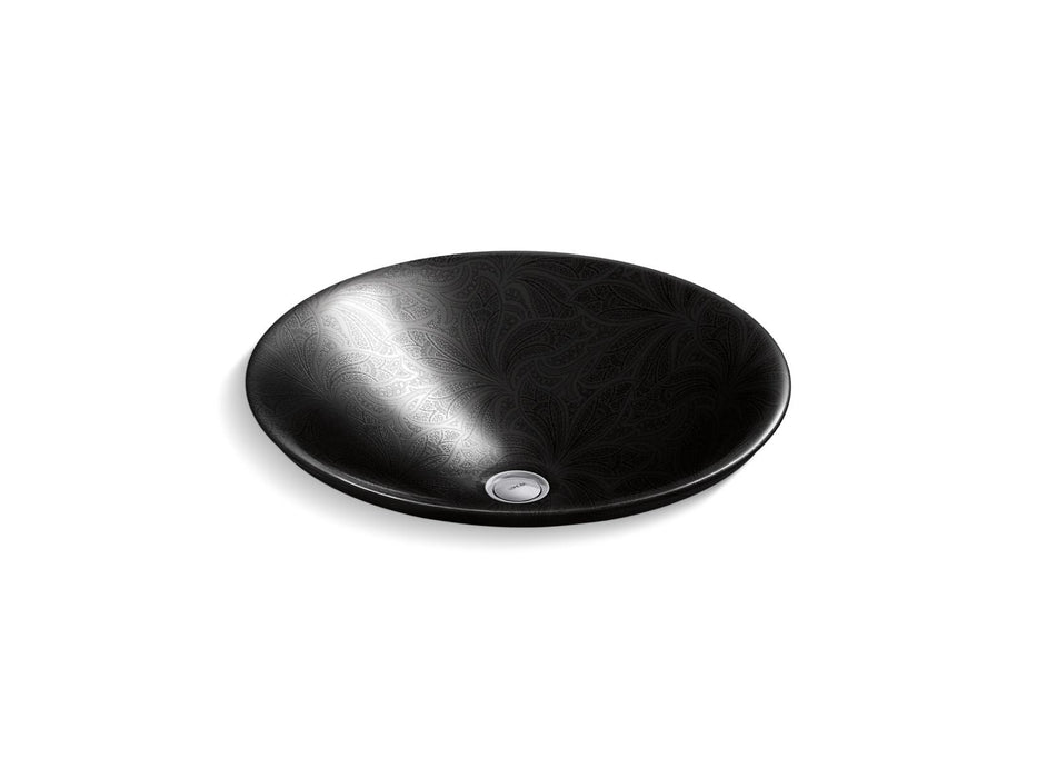 KOHLER K-75748-FP2 Sartorial Paisley Carillon 17-1/2" round drop-in bathroom sink, no overflow, black sartorial paisley