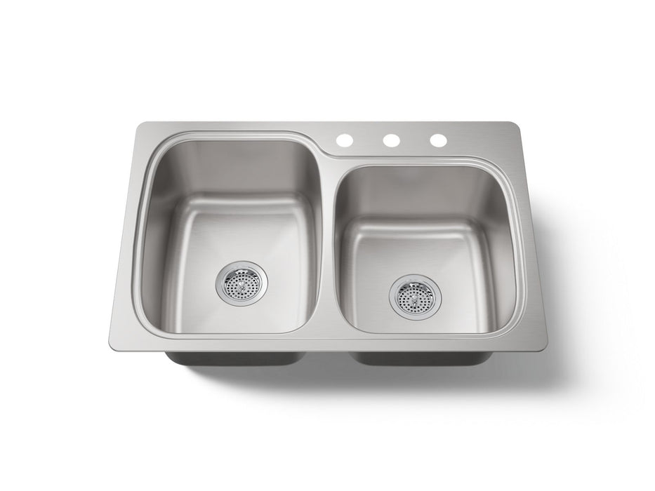 KOHLER K-75791-3 Verse 33" top-/undermount double-bowl kitchen sink, stainless steel