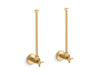 KOHLER K-7606-P Pair 1/2" NPT angle supplies with stop, cross handle and annealed vertical tube, vibrant brushed moderne...