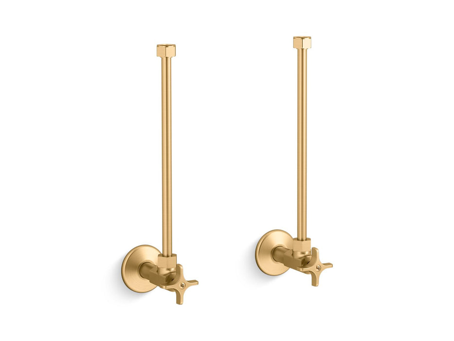 KOHLER K-7606-P Pair 1/2" NPT angle supplies with stop, cross handle and annealed vertical tube, vibrant brushed moderne...