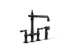 KOHLER K-76519-4 Artifacts Two-hole bridge kitchen sink faucet with side sprayer, matte black