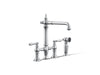 KOHLER K-76519-4 Artifacts Two-hole bridge kitchen sink faucet with side sprayer, polished chrome