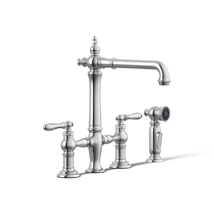 KOHLER K-76519-4 Artifacts Two-hole bridge kitchen sink faucet with side sprayer