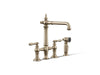 KOHLER K-76519-4 Artifacts Two-hole bridge kitchen sink faucet with side sprayer, vibrant brushed bronze