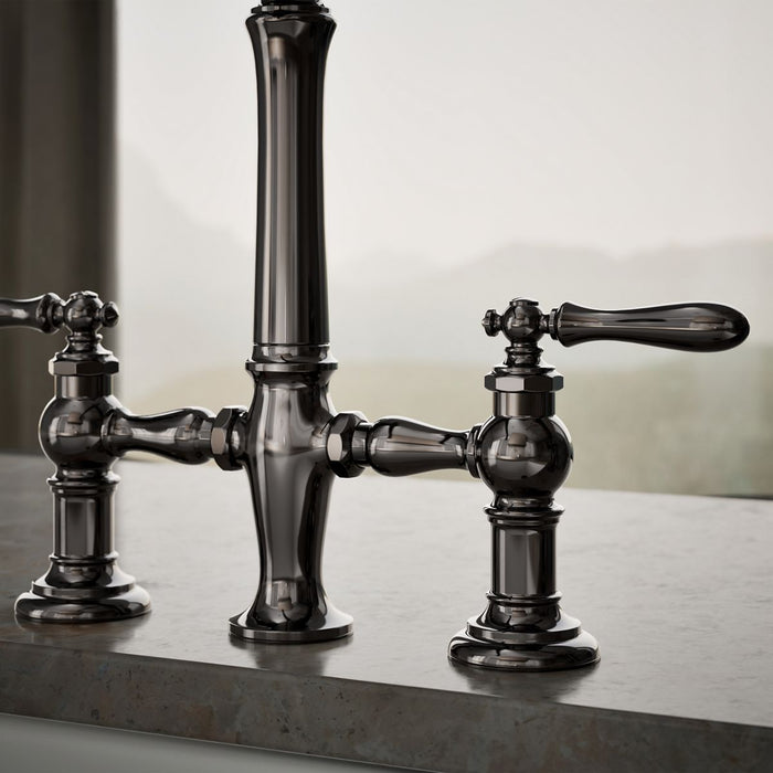 KOHLER K-76519-4 Artifacts Two-hole bridge kitchen sink faucet with side sprayer