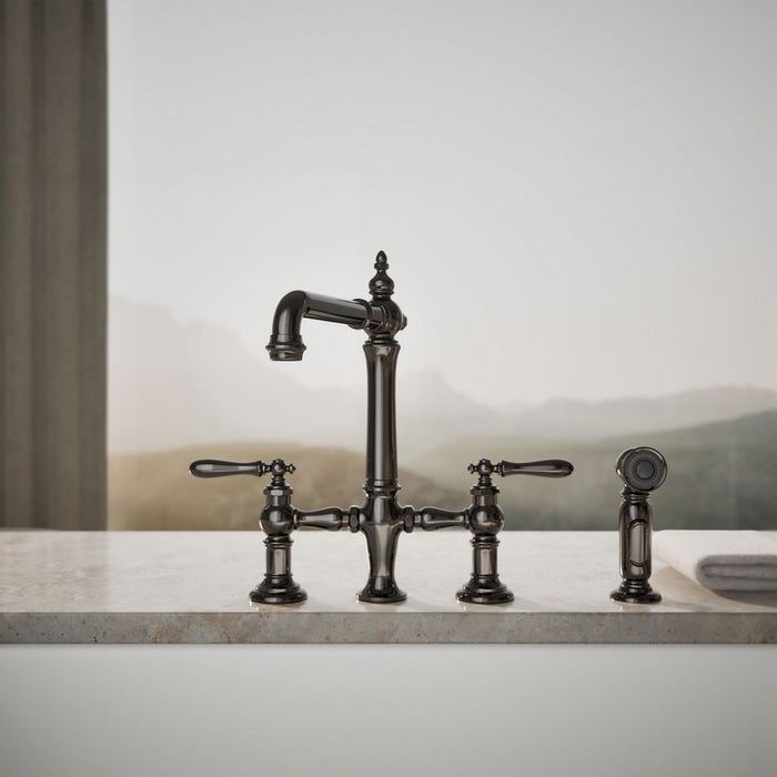KOHLER K-76519-4 Artifacts Two-hole bridge kitchen sink faucet with side sprayer