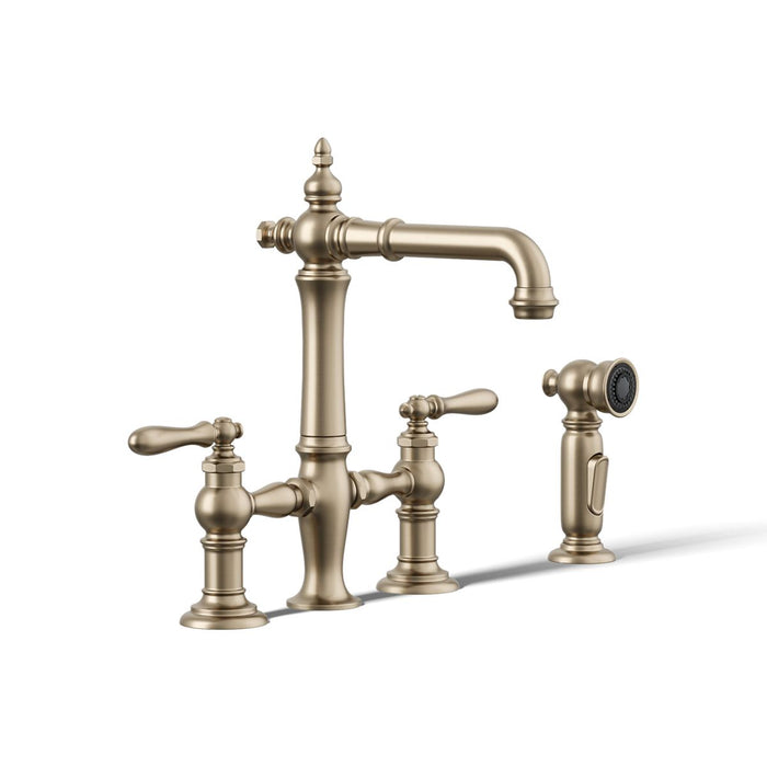 KOHLER K-76520-4 Artifacts Two-hole bridge bar sink faucet with side sprayer