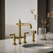 KOHLER K-76520-4 Artifacts Two-hole bridge bar sink faucet with side sprayer, vibrant brushed moderne brass - view 2