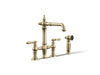 KOHLER K-76520-4 Artifacts Two-hole bridge bar sink faucet with side sprayer, vibrant french gold