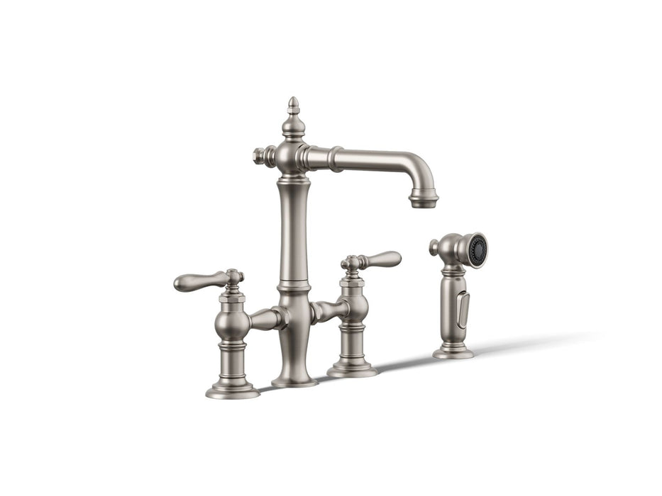 KOHLER K-76520-4 Artifacts Two-hole bridge bar sink faucet with side sprayer