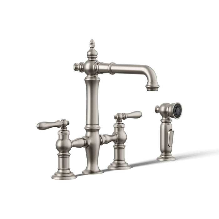 KOHLER K-76520-4 Artifacts Two-hole bridge bar sink faucet with side sprayer