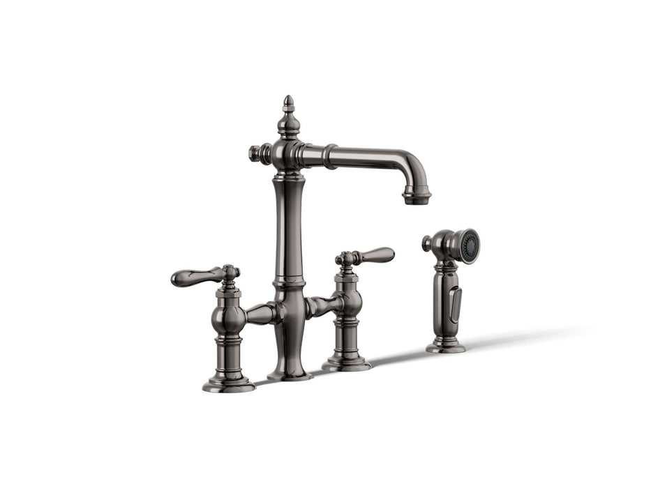 KOHLER K-76520-4 Artifacts Two-hole bridge bar sink faucet with side sprayer