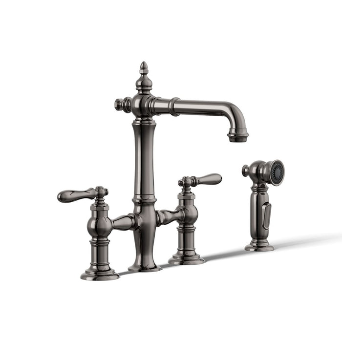 KOHLER K-76520-4 Artifacts Two-hole bridge bar sink faucet with side sprayer