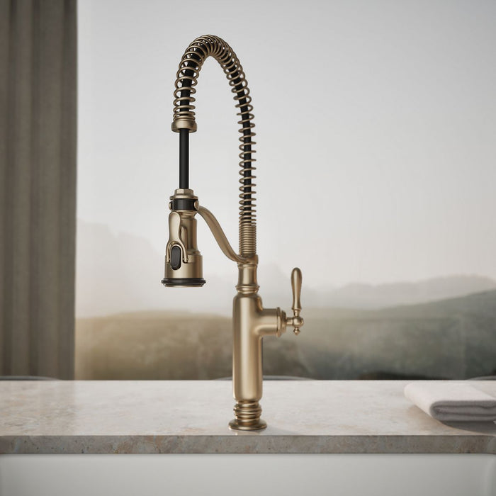KOHLER K-77515 Tournant Semi-professional kitchen sink faucet with three-function sprayhead, vibrant brushed bronze - view 2