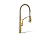 KOHLER K-77515 Tournant Semi-professional kitchen sink faucet with three-function sprayhead, vibrant brushed moderne brass