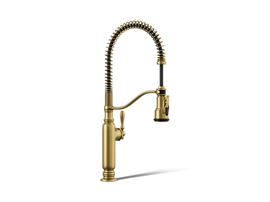 KOHLER K-77515 Tournant Semi-professional kitchen sink faucet with three-function sprayhead, vibrant brushed moderne brass