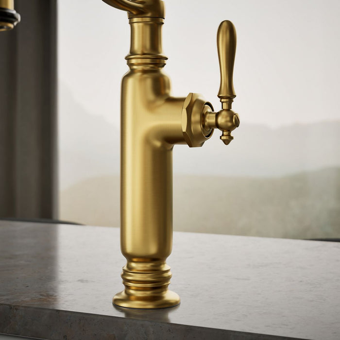 KOHLER K-77515 Tournant Semi-professional kitchen sink faucet with three-function sprayhead, vibrant brushed moderne...