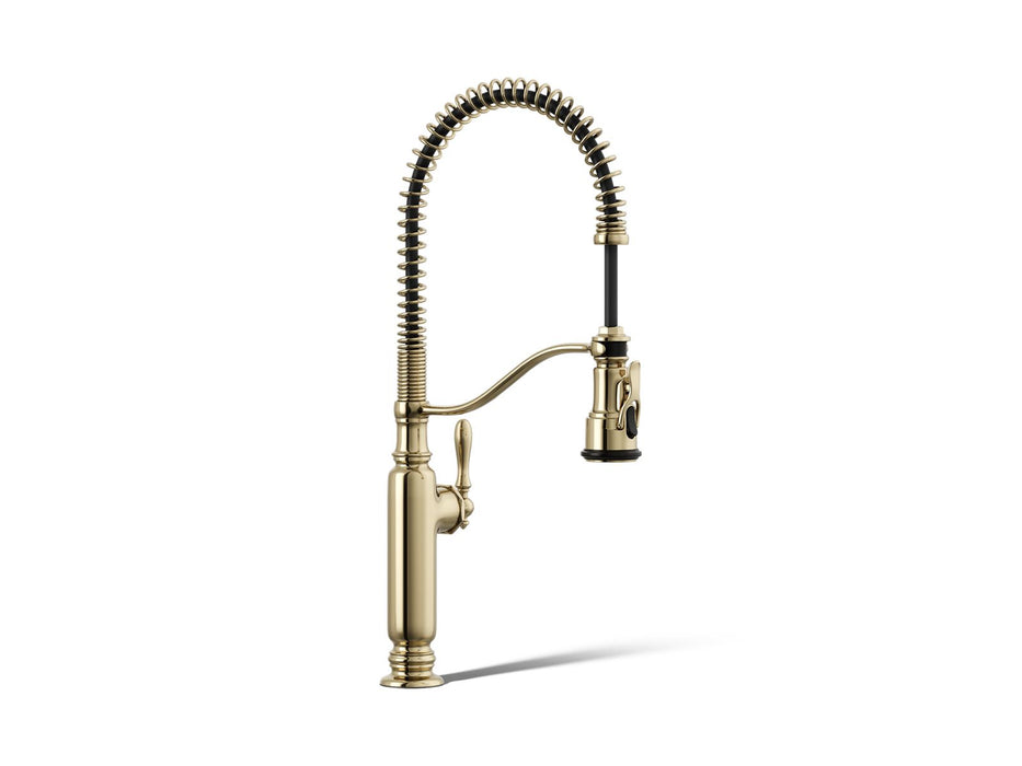 KOHLER K-77515 Tournant Semi-professional kitchen sink faucet with three-function sprayhead, vibrant french gold
