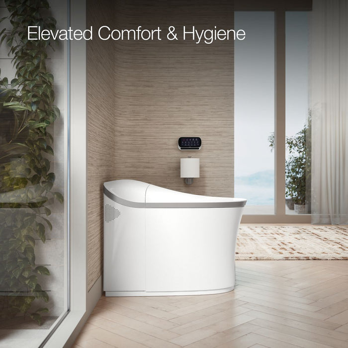 KOHLER K-77795 Eir One-piece Elongated Smart Toilet, Dual-flush, white with brushed nickel - view 4
