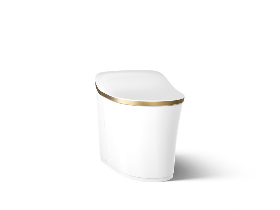 KOHLER K-77795 Eir One-piece Elongated Smart Toilet, Dual-flush, white with moderne brushed brass