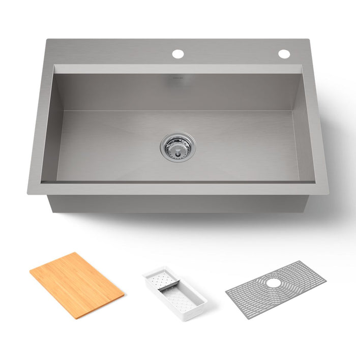 KOHLER K-80084-2PC Task 33" top-/undermount single-bowl workstation kitchen sink, stainless steel - view 5