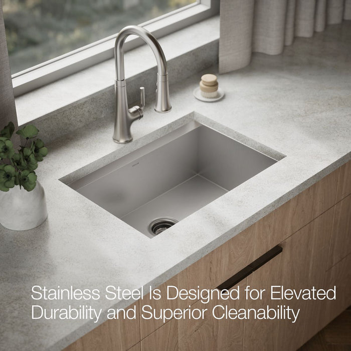 KOHLER K-80086-1PC Task 27" top-/undermount single-bowl workstation kitchen sink, stainless steel - view 3